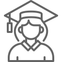icon of a female student wearing a graduation cap and gown