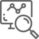 icon of a computer with a magnifying glass in front of the screen