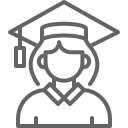 icon of a female student wearing a graduation cap and gown