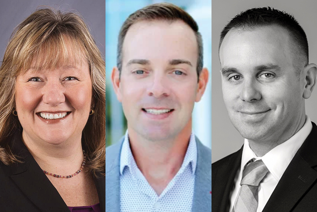 Headshots of Dawn Roller, Matthew A. Mroz, and Josh French ’05
